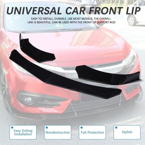 DREAMIZER Universal Front Bumper Lip Strut Rod Spoiler Wing Wide Body Kit Spoile - Picture 2 of 8